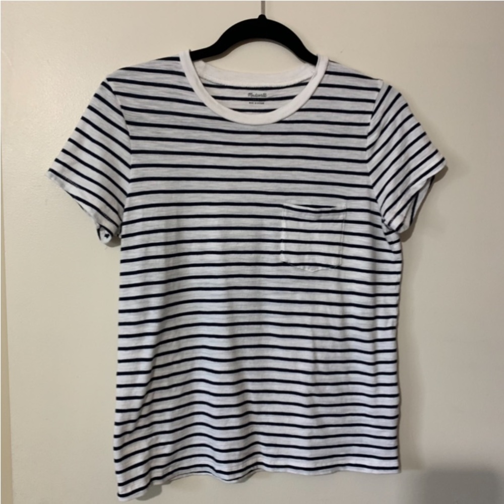 Madewell Navy/Whire Striped Short Sleeve Pocket Tee Size Small - Picture 2 of 8